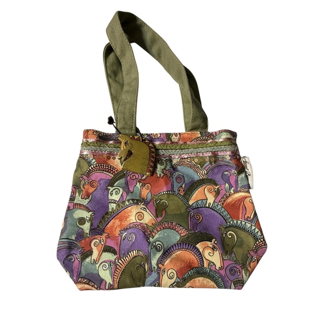 Laurel Burch Mini Shoulder Tote Bag Mythical‎ Horses Canvas 90s Folk Art Chic